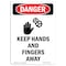 Signmission OSHA Danger Sign, Keep Hands And Fingers Away, 24in X 18in Rigid Plastic, 18" W, 24" L, Portrait OS-DS-P-1824-V-1390 - alternate 1
